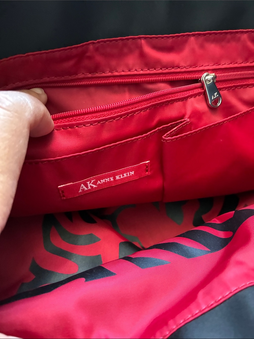 Anne Klein Red Tote with Contrasting Black Print Interior